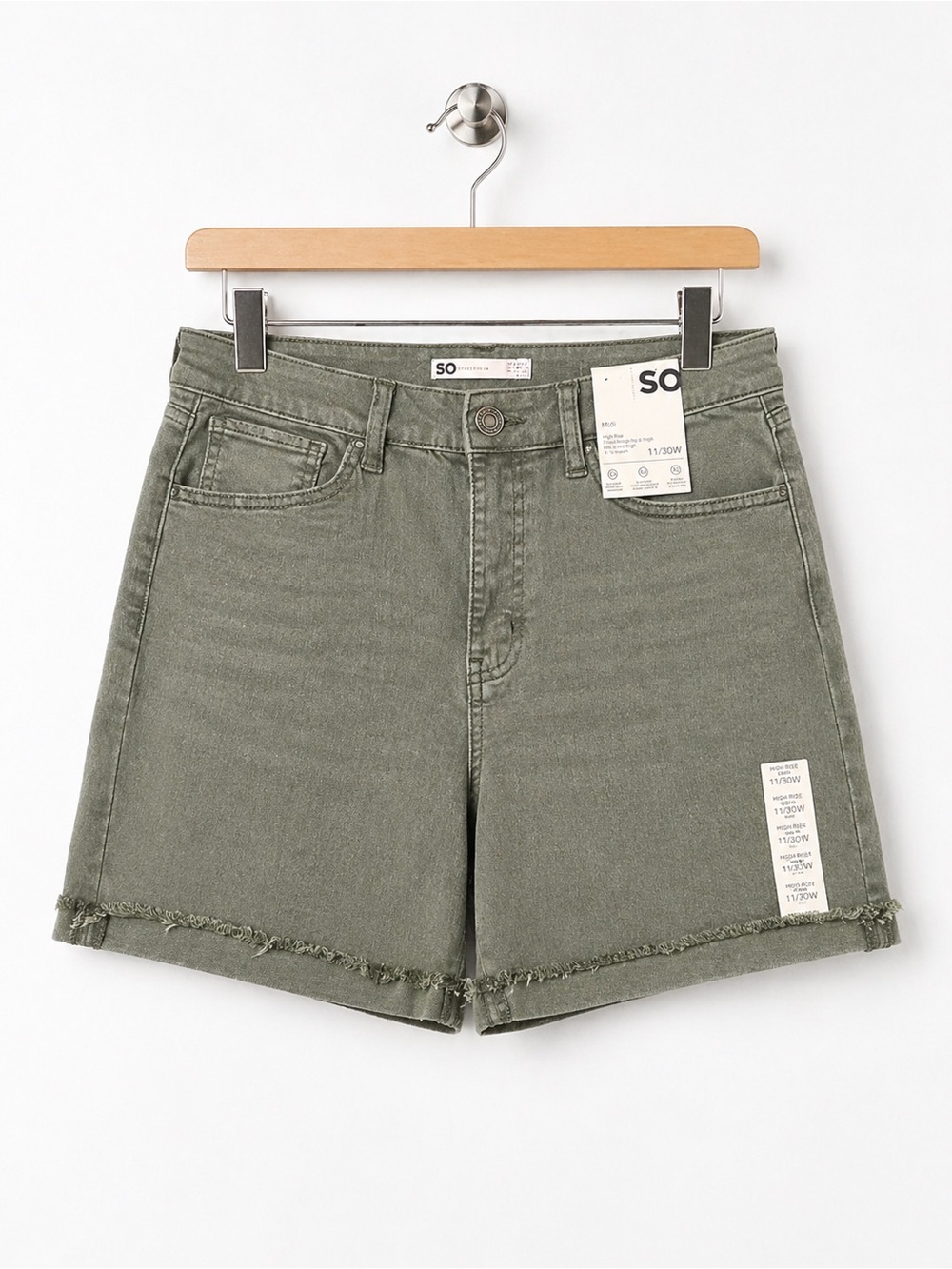 SO Olive-Style High Waist Frayed Denim Shorts